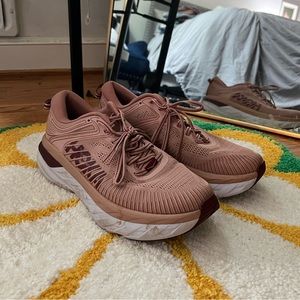 Hoka women’s running shoes size 9 in mauve-pink color